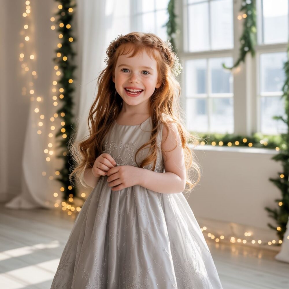 dziewczynka w srebrnej sukience
