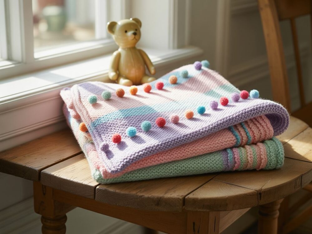 kolorowe pompony na kocu