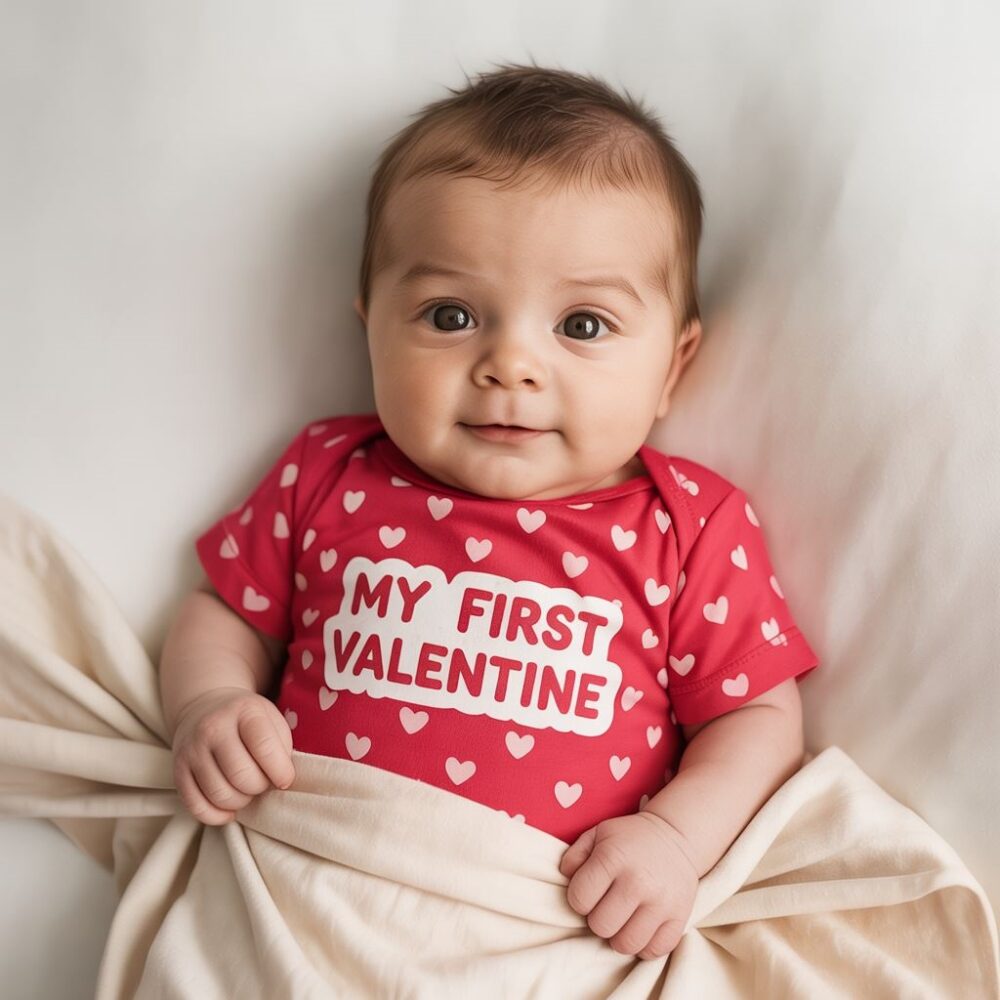 niemowlę w ubranku z sercami