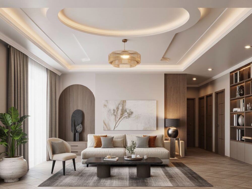 nowoczesny sufit z tapetą