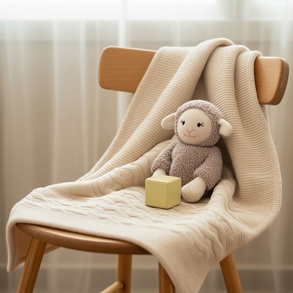 pluszowy baranek na kocyku