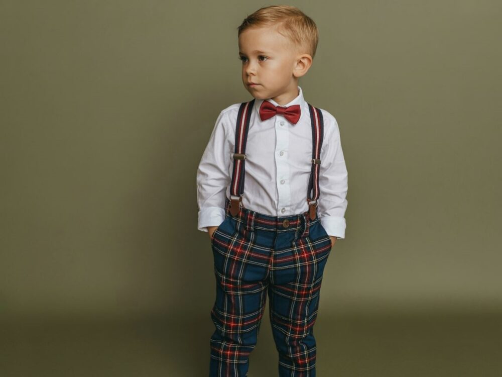 spodnie w kratę chłopiec
