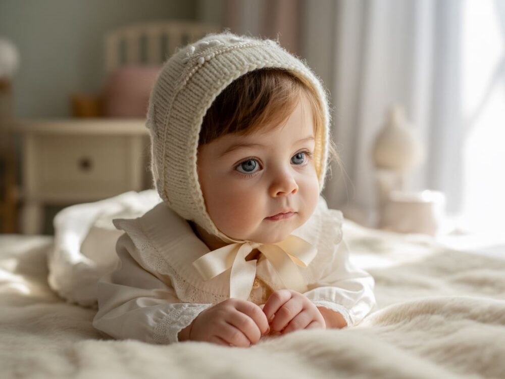 zimowa czapeczka do chrztu